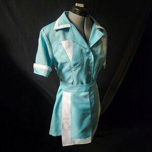 Blue and White Diner Waitress Outfit with Detachable Apron
